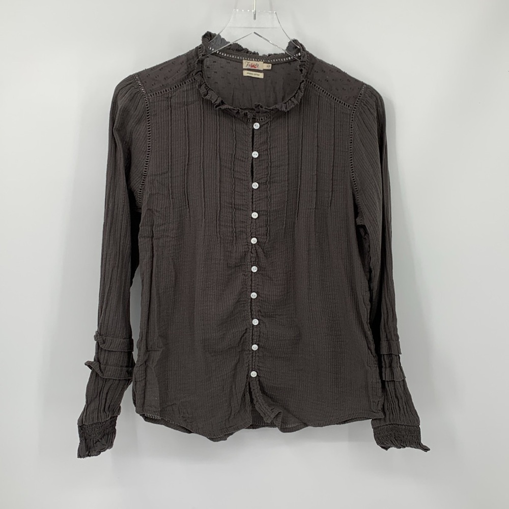 Faherty Dark Gray Button-Down Blouse - image 2
